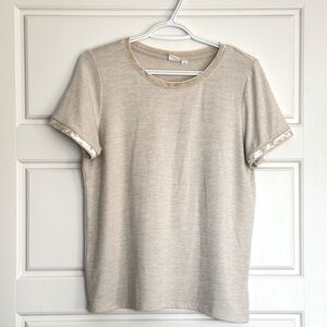 GAP Cream Coloured Velvet Trim Crewneck Tee